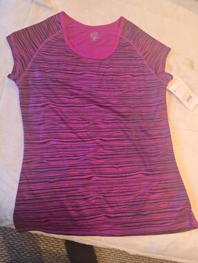 Champion Pink and Black Striped Short Sleeve Tee